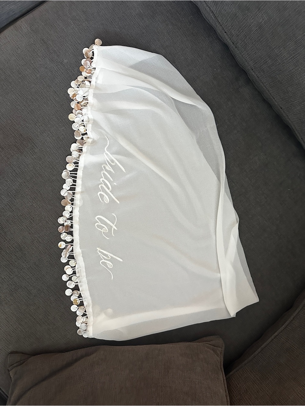 Bridal "Bride to Be" White Veil with Sequin Trim